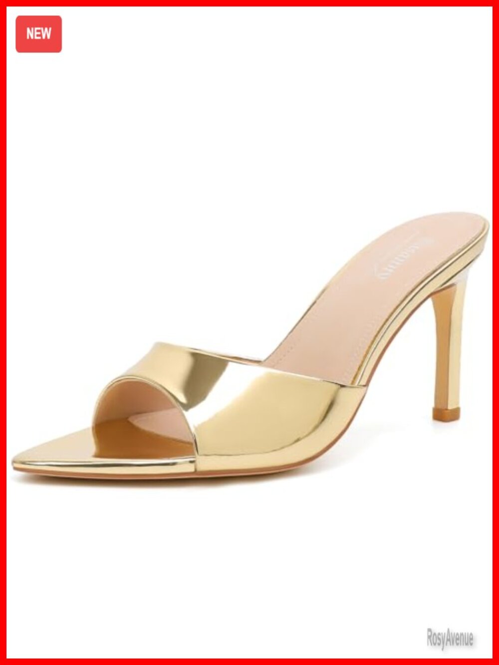 Women's Stiletto Heeled Mule Sandals Faux Leather Slip On Dressy Shoes with